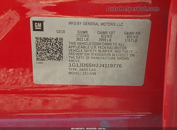 1G1JD5SH2J4119776 2018 CHEVROLET SONIC Red Vista del compartimento del motor