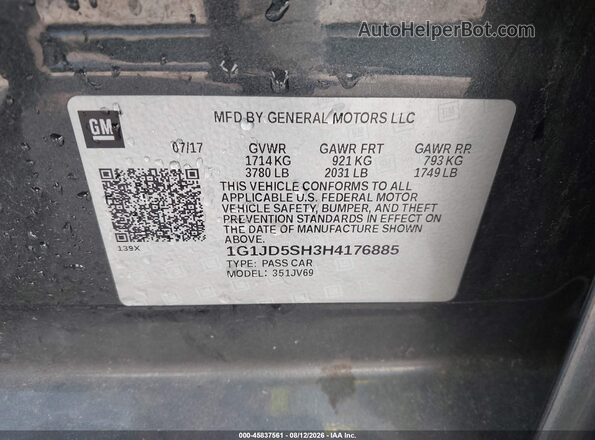 1G1JD5SH3H4176885 2017 CHEVROLET SONIC Gray Engine compartment view