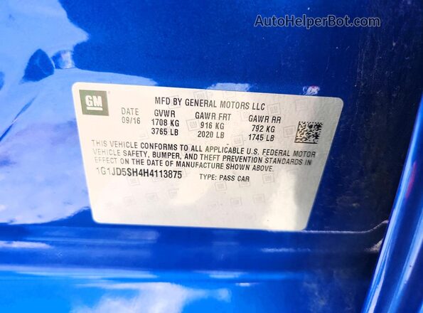 1G1JD5SH4H4113875 2017 CHEVROLET SONIC Blue 