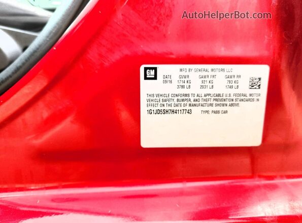 1G1JD5SH7H4117743 2017 CHEVROLET SONIC Бордовый Вид подкапотного пространства