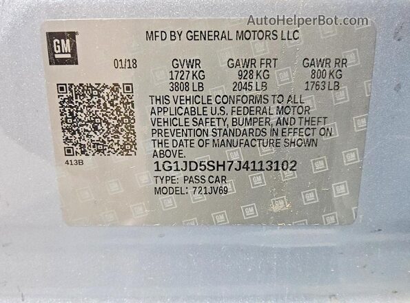 1G1JD5SH7J4113102 2018 CHEVROLET SONIC Blue Вид підкапотного простору