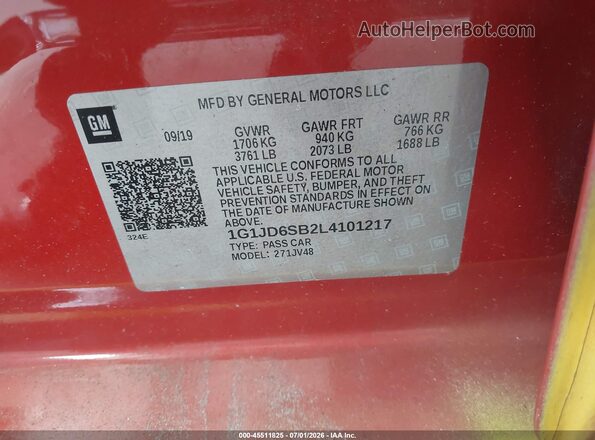 1G1JD6SB2L4101217 2020 CHEVROLET SONIC Yellow Вид підкапотного простору