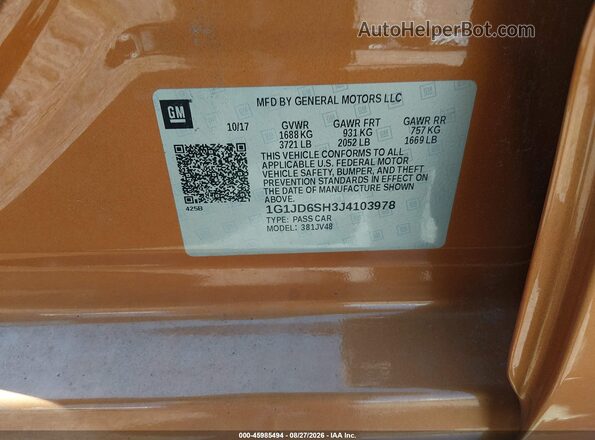 1G1JD6SH3J4103978 2018 CHEVROLET SONIC Orange Widok komory silnika