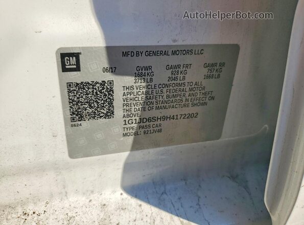 1G1JD6SH9H4172202 2017 CHEVROLET SONIC White VIN կոդի պիտակի տեսք