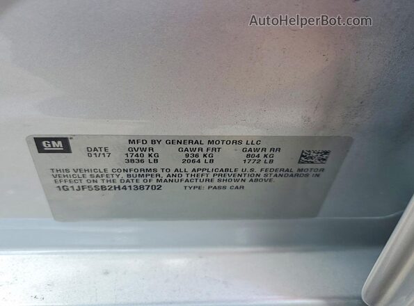 1G1JF5SB2H4138702 2017 CHEVROLET SONIC Silver Vista del compartimento del motor