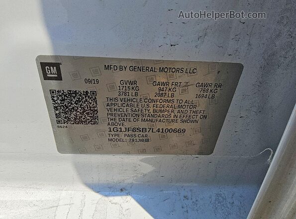 1G1JF6SB7L4100669 2020 CHEVROLET SONIC White Vista del compartimento del motor