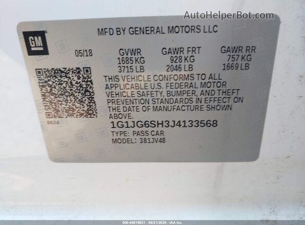 1G1JG6SH3J4133568 2018 CHEVROLET SONIC White Вид підкапотного простору