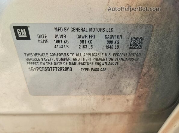 1G1PC5SB7F7292868 2015 CHEVROLET CRUZE Cream ძრავის განყოფილების ხედი
