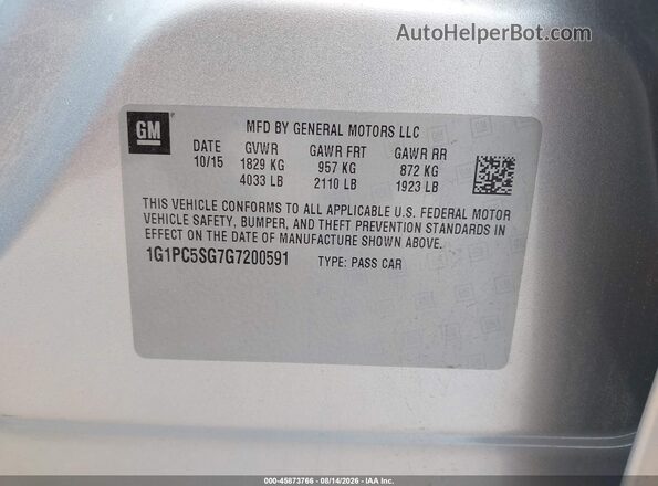 1G1PC5SG7G7200591 2016 CHEVROLET CRUZE Silver ძრავის განყოფილების ხედი