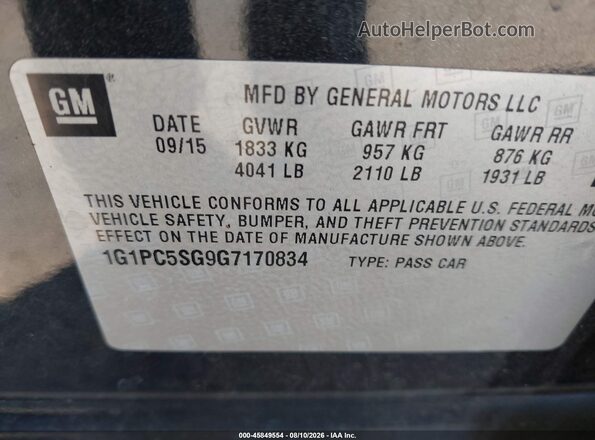 1G1PC5SG9G7170834 2016 CHEVROLET CRUZE Black Շարժիչի բաժամունքի տեսք