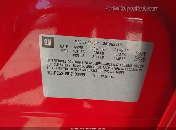 1G1PC5SG9G7188699 2016 CHEVROLET CRUZE Red Widok komory silnika