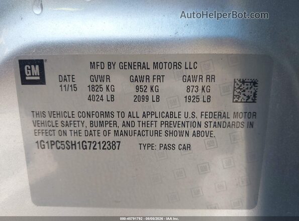 1G1PC5SH1G7212387 2016 CHEVROLET CRUZE Серебряный Вид подкапотного пространства