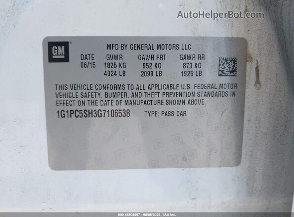 1G1PC5SH3G7106538 2016 CHEVROLET CRUZE White ძრავის განყოფილების ხედი
