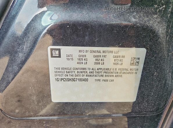 1G1PC5SH3G7180400 2016 CHEVROLET CRUZE Black Engine compartment view