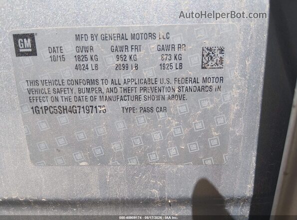 1G1PC5SH4G7197173 2016 CHEVROLET CRUZE Silver Вид підкапотного простору