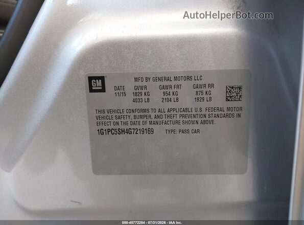1G1PC5SH4G7219169 2016 CHEVROLET CRUZE Silver Вид підкапотного простору
