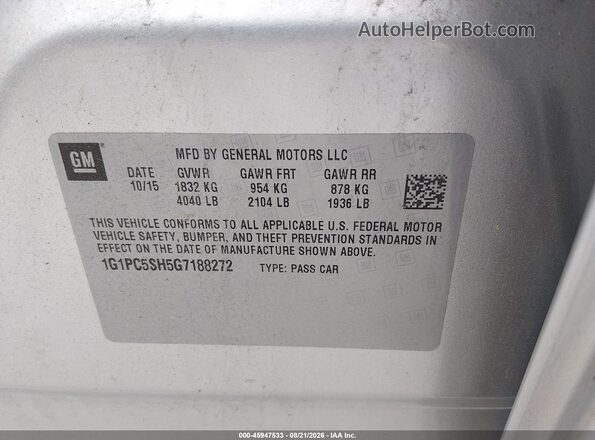 1G1PC5SH5G7188272 2016 CHEVROLET CRUZE Silver Engine compartment view