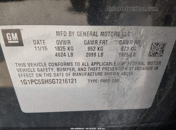 1G1PC5SH5G7216121 2016 CHEVROLET CRUZE Gray Շարժիչի բաժամունքի տեսք