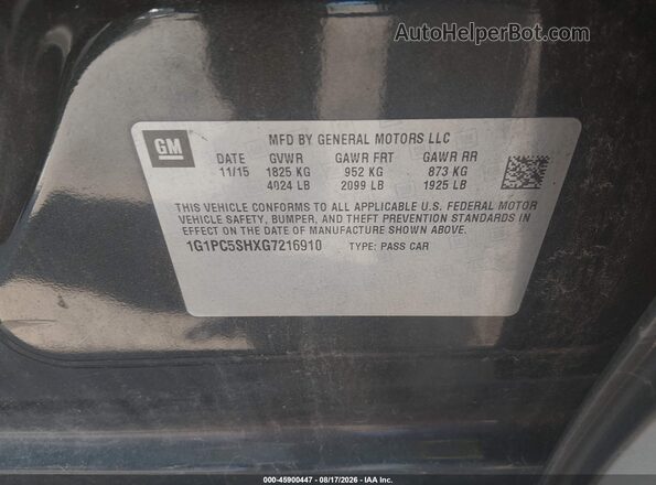 1G1PC5SHXG7216910 2016 CHEVROLET CRUZE Black ძრავის განყოფილების ხედი