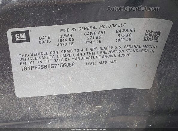 1G1PE5SB0G7156058 2016 CHEVROLET CRUZE Gray Vista del compartimento del motor