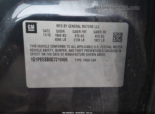 1G1PE5SB0G7219496 2016 CHEVROLET CRUZE Dark Blue Вид подкапотного пространства