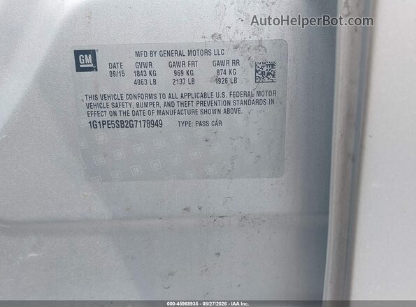 1G1PE5SB2G7178949 2016 CHEVROLET CRUZE Silver Vista del compartimento del motor