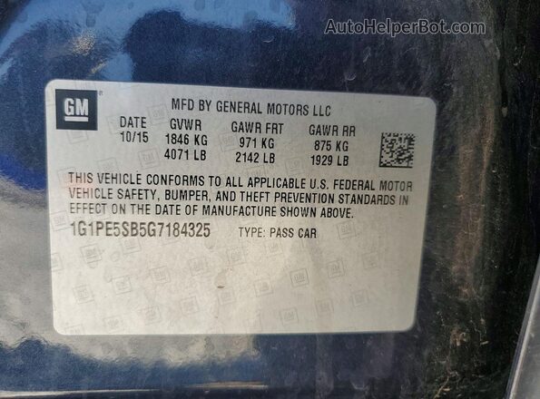 1G1PE5SB5G7184325 2016 CHEVROLET CRUZE Blue Շարժիչի բաժամունքի տեսք