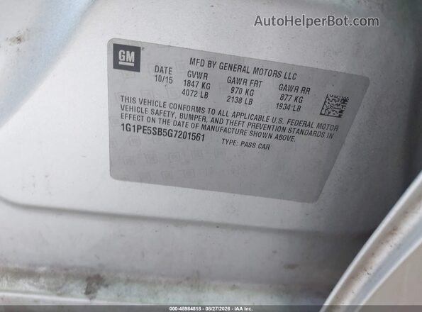1G1PE5SB5G7201561 2016 CHEVROLET CRUZE Серебряный Вид подкапотного пространства