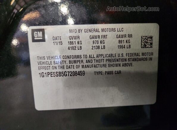 1G1PE5SB5G7208459 2016 CHEVROLET CRUZE Black Вид підкапотного простору