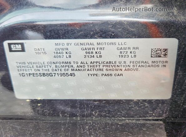 1G1PE5SB8G7195545 2016 CHEVROLET CRUZE Синий Вид подкапотного пространства