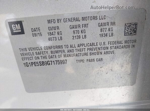 1G1PE5SB9G7175997 2016 CHEVROLET CRUZE Silver Widok komory silnika