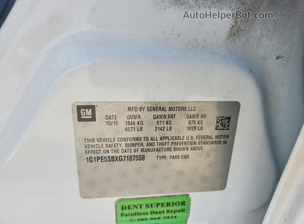 1G1PE5SBXG7187558 2016 CHEVROLET CRUZE Белый Вид подкапотного пространства