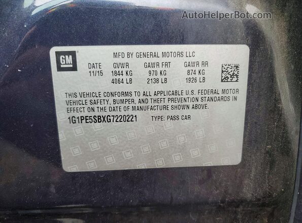 1G1PE5SBXG7220221 2016 CHEVROLET CRUZE Blue Vista del compartimento del motor