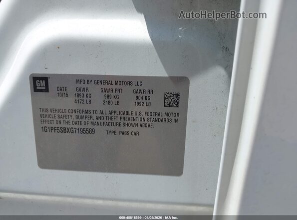 1G1PF5SBXG7195589 2016 CHEVROLET CRUZE Белый Вид подкапотного пространства