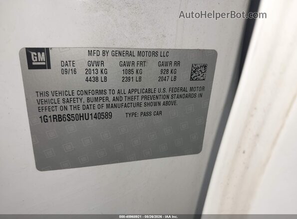 1G1RB6S50HU140589 2017 CHEVROLET VOLT White Widok komory silnika