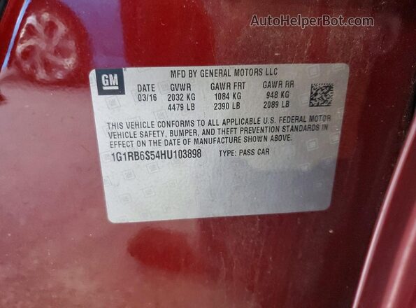 1G1RB6S54HU103898 2017 CHEVROLET VOLT Burgundy Widok komory silnika