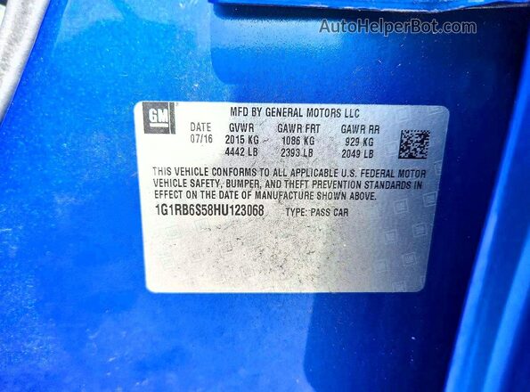 1G1RB6S58HU123068 2017 CHEVROLET VOLT Blue Engine compartment view