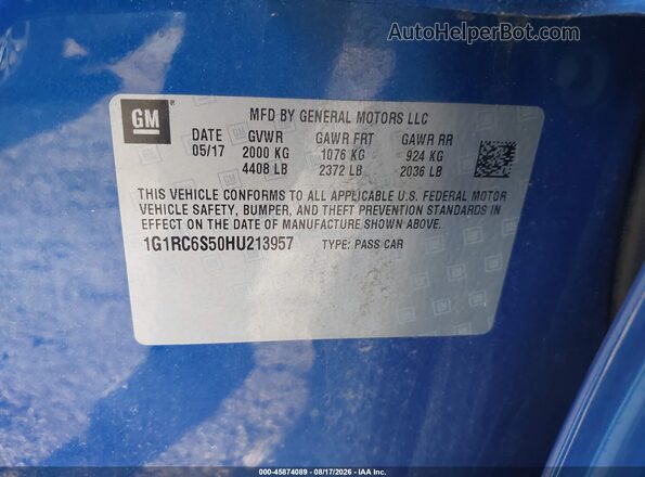 1G1RC6S50HU213957 2017 CHEVROLET VOLT Синий Вид подкапотного пространства