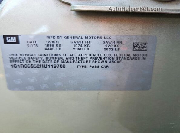 1G1RC6S52HU119708 2017 CHEVROLET VOLT Green Vista de la etiqueta del VIN