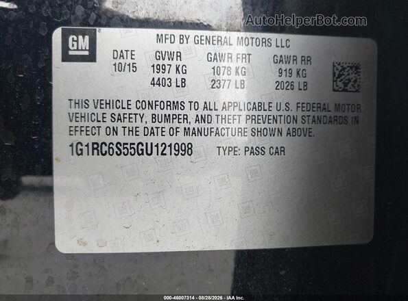 1G1RC6S55GU121998 2016 CHEVROLET VOLT Black Engine compartment view