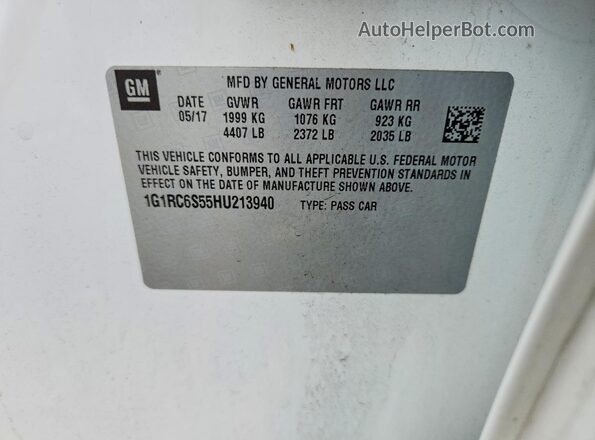 1G1RC6S55HU213940 2017 CHEVROLET VOLT Белый Вид подкапотного пространства