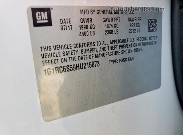 1G1RC6S59HU216873 2017 CHEVROLET VOLT White Вид підкапотного простору