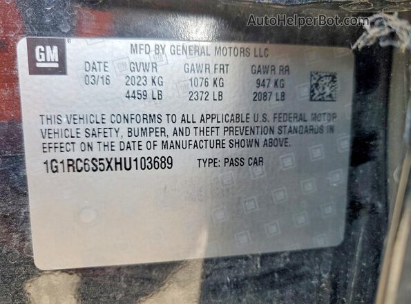 1G1RC6S5XHU103689 2017 CHEVROLET VOLT Black Вид підкапотного простору
