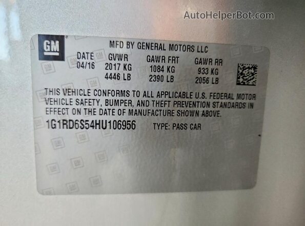 1G1RD6S54HU106956 2017 CHEVROLET VOLT Silver ძრავის განყოფილების ხედი