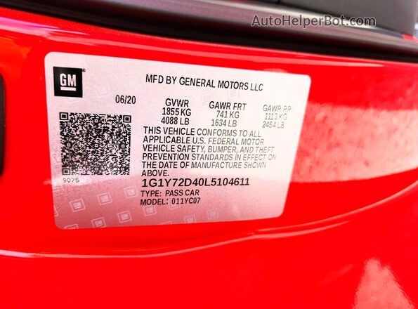 1G1Y72D40L5104611 2020 CHEVROLET CORVETTE Red Вид підкапотного простору