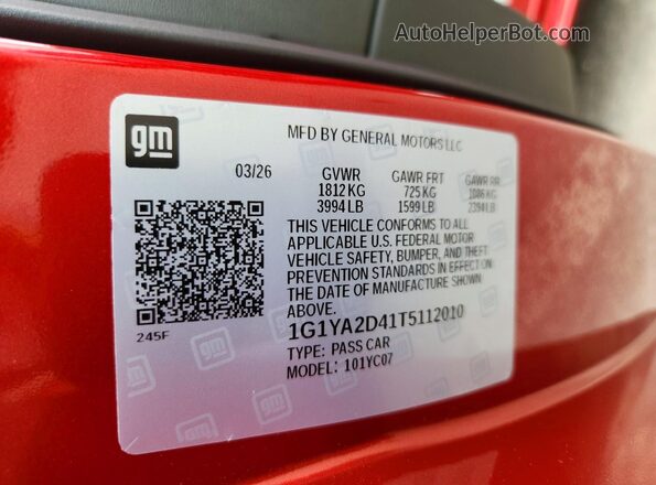 1G1YA2D41T5112010 2026 CHEVROLET CORVETTE Red Вид підкапотного простору