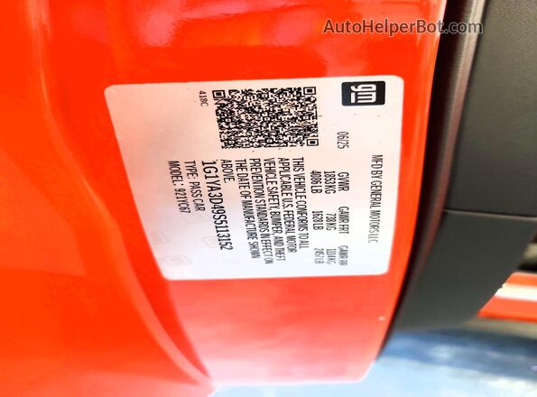 1G1YA3D49S5113152 2025 CHEVROLET CORVETTE Orange Вид наклейки з VIN-кодом