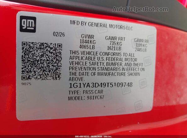 1G1YA3D49T5109748 2026 CHEVROLET CORVETTE Red Engine compartment view