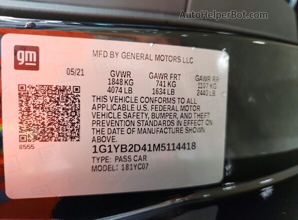 1G1YB2D41M5114418 2021 CHEVROLET CORVETTE Black Engine compartment view