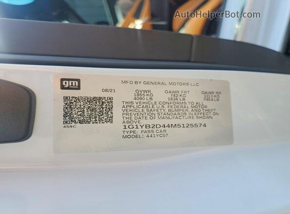 1G1YB2D44M5125574 2021 CHEVROLET CORVETTE White Vista del compartimento del motor